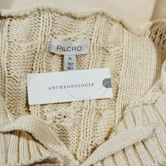 ANTHROPOLOGIE Pilcro Cable Laced Twofer Sweater Creme Size XL NEW - Picture 8 of 8